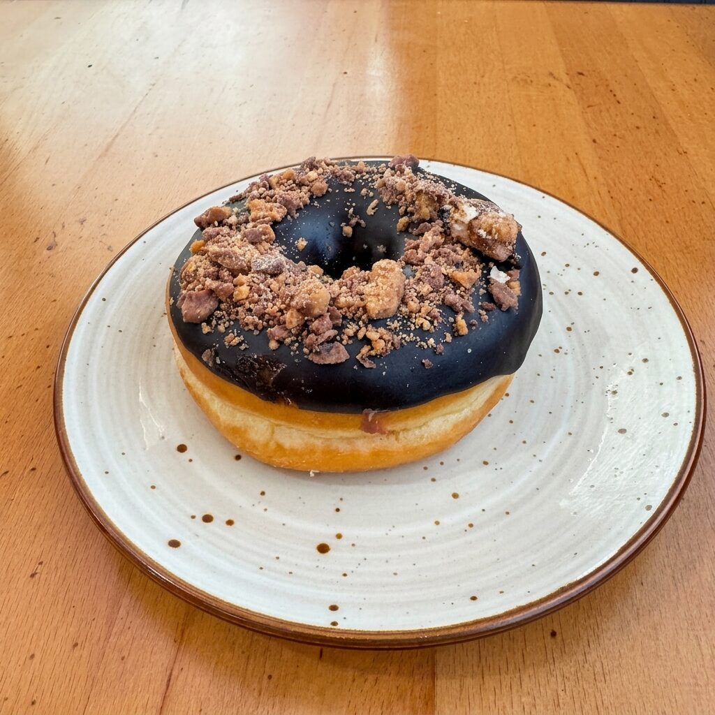 Chocolate Oreo donut with crushed cookie topping